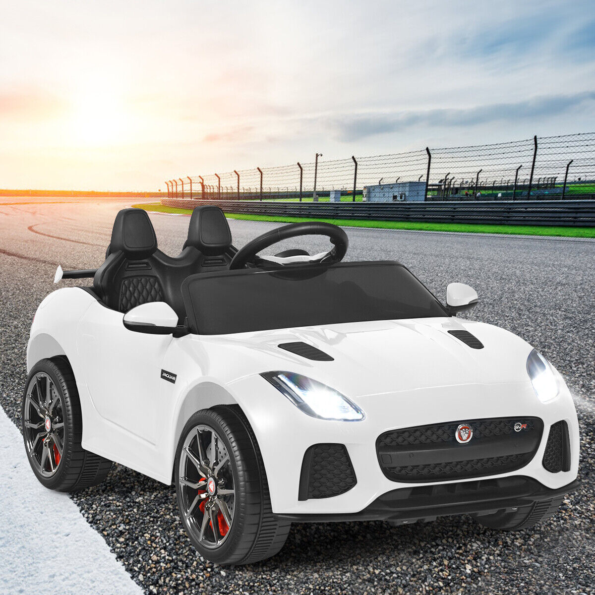 Jaguar F-Type SVR 12V Licensed Kids Ride On Car with Lights, Music, and Remote Control - White
