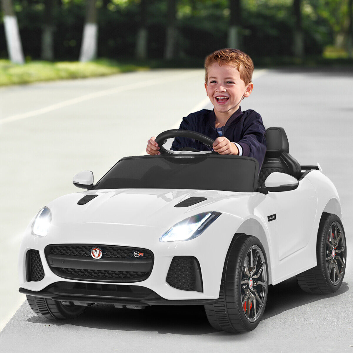 Jaguar F-Type SVR 12V Licensed Kids Ride On Car with Lights, Music, and Remote Control - White
