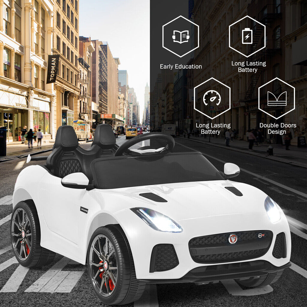 Jaguar F-Type SVR 12V Licensed Kids Ride On Car with Lights, Music, and Remote Control - White