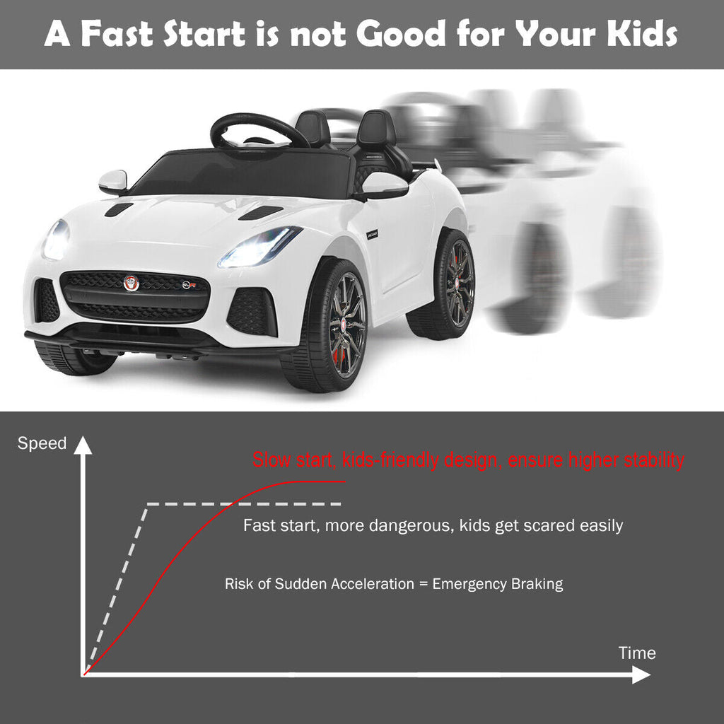 Jaguar F-Type SVR 12V Licensed Kids Ride On Car with Lights, Music, and Remote Control - White