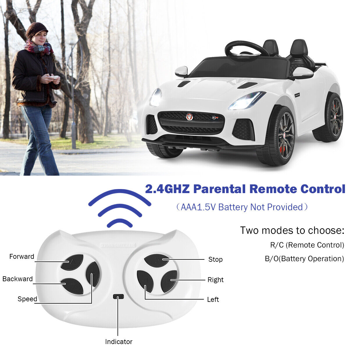Jaguar F-Type SVR 12V Licensed Kids Ride On Car with Lights, Music, and Remote Control - White
