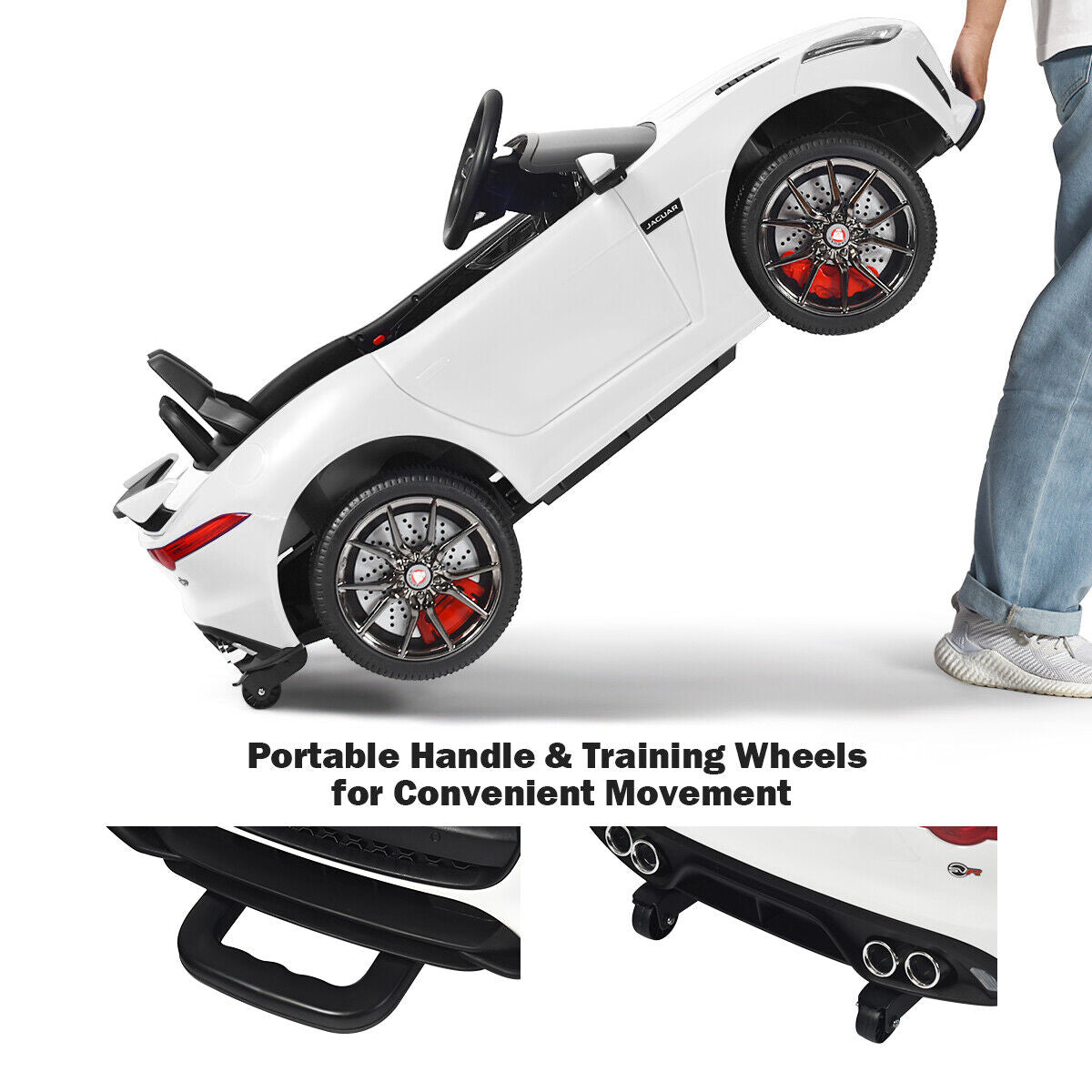 Jaguar F-Type SVR 12V Licensed Kids Ride On Car with Lights, Music, and Remote Control - White