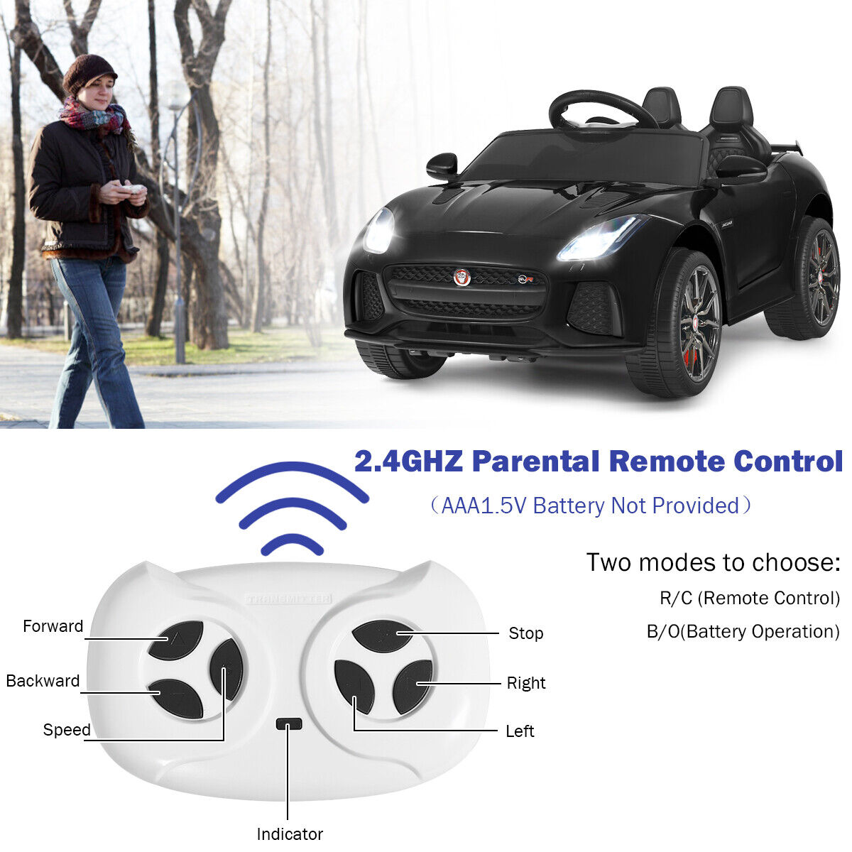 Jaguar F-Type SVR 12V Licensed Ride On Car for Kids with Music & Lights - Black
