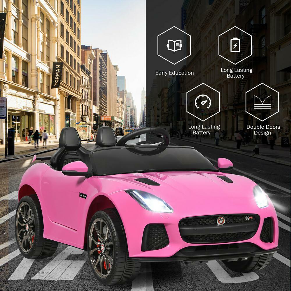 Jaguar F Type SVR 12V Ride-On Car for Kids with MP3, USB, and Pink LED Lights