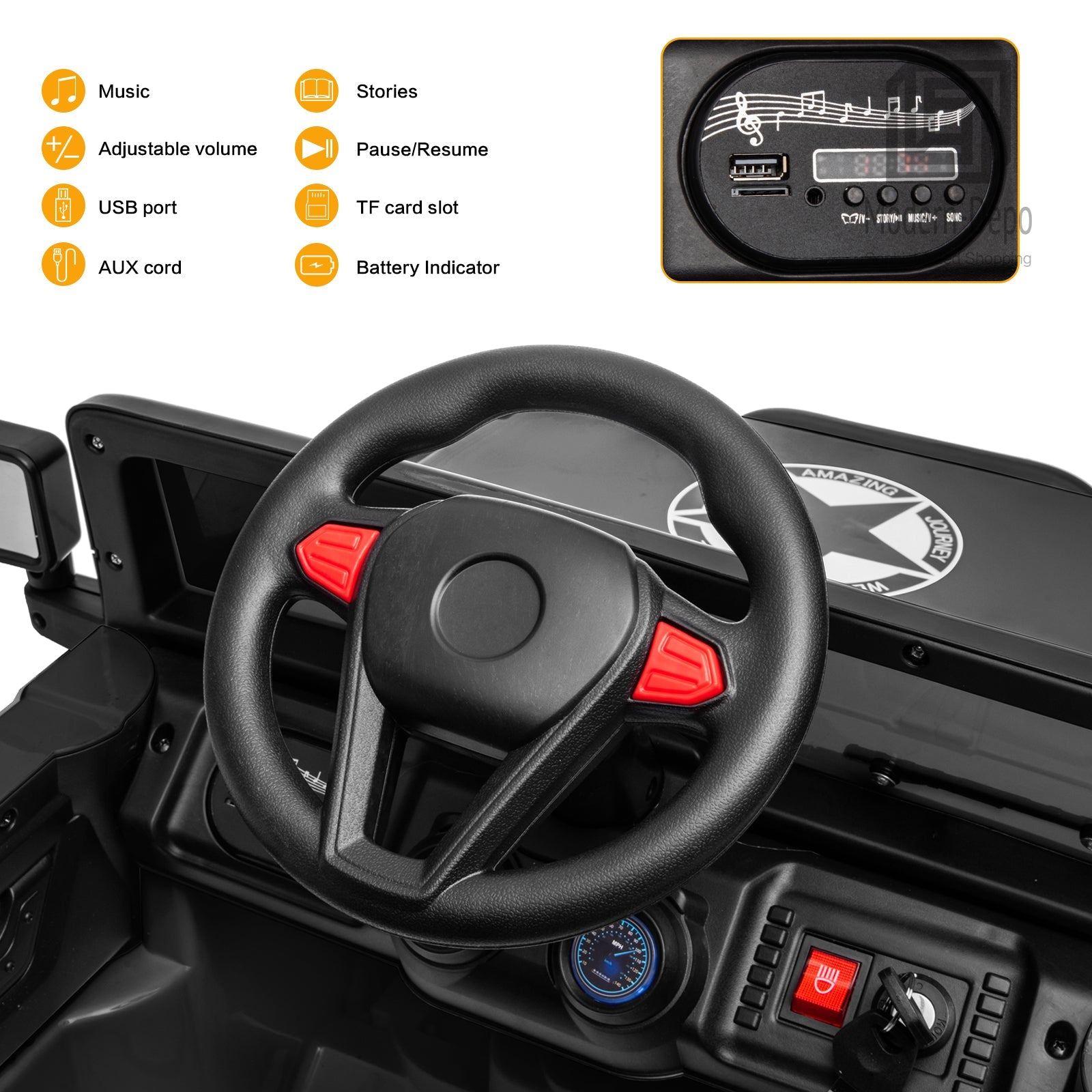 Jeep Kids Ride On Car with Parent Remote Control, Customizable Stickers, and LED Lights - 12V