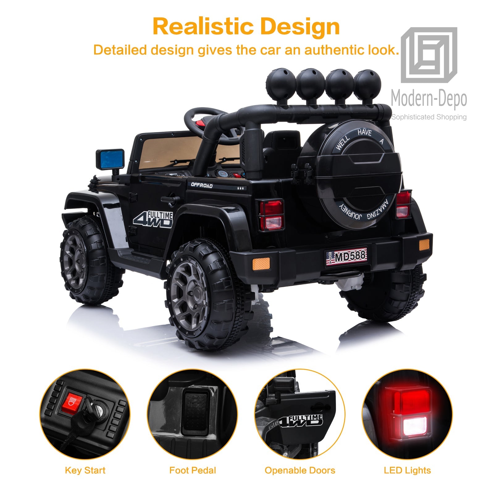 Jeep Kids Ride On Car with Parent Remote Control, Customizable Stickers, and LED Lights - 12V