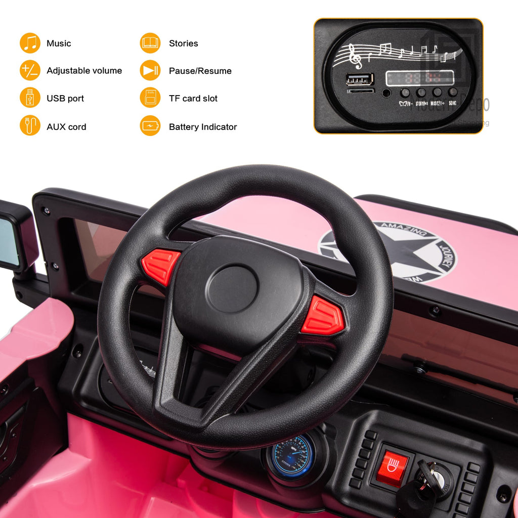 Jeep Kids Ride On Car with Parent Remote Control, Customizable Stickers, and LED Lights - 12V
