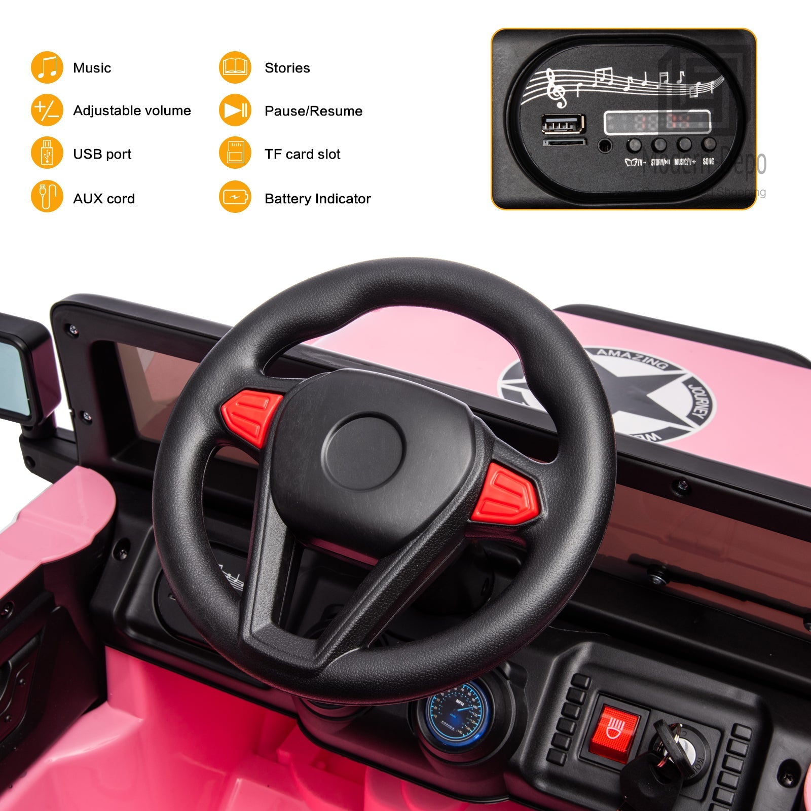 Jeep Kids Ride On Car with Parent Remote Control, Customizable Stickers, and LED Lights - 12V