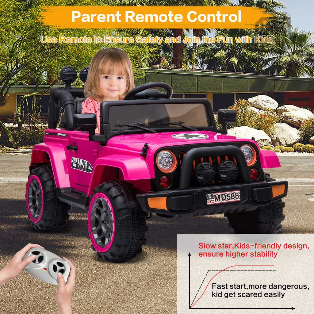 Jeep Kids Ride On Car with Parent Remote Control, Customizable Stickers, and LED Lights - 12V