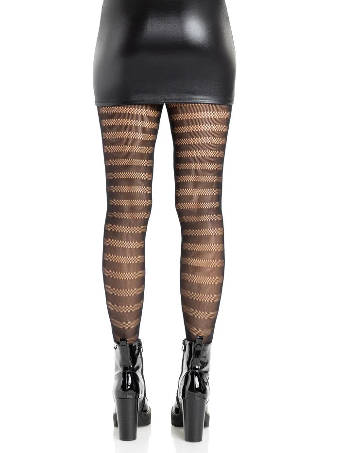 Cosima Striped Net Tights - Black (OS)