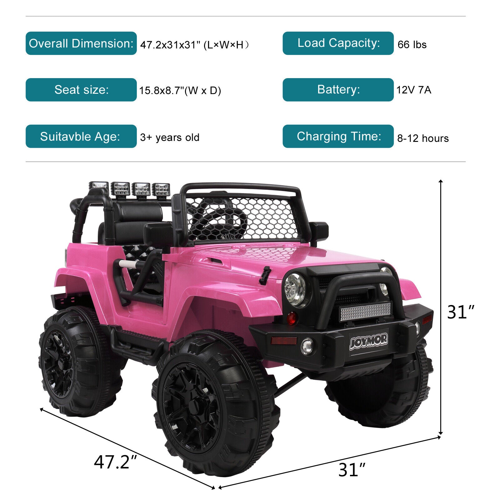 JOYMOR 12V Kids Ride on Truck with Remote Control, Spring Suspension, Music, and Horn