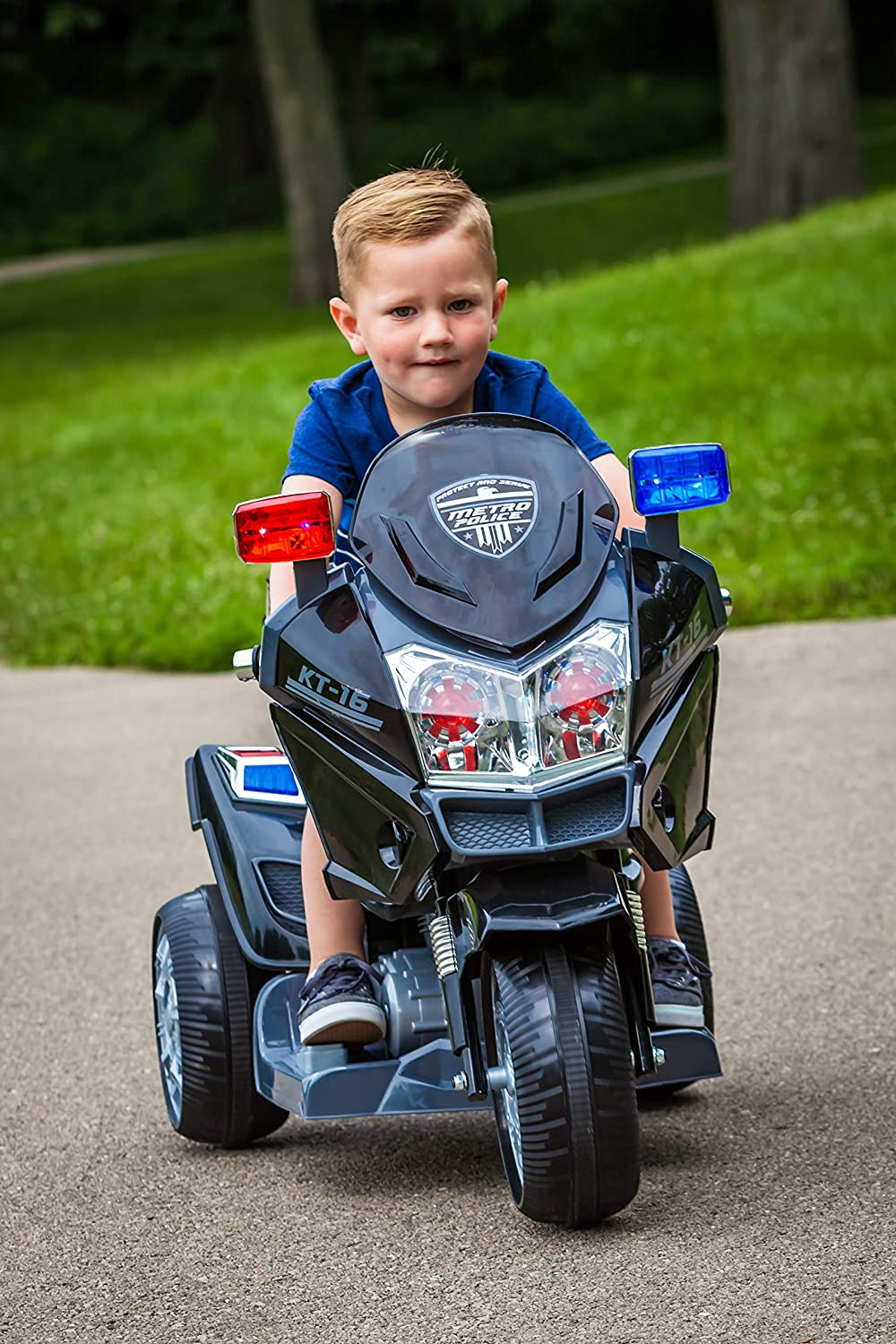 Kid Trax Police Rescue Motorcycle 6V Battery-Powered Ride-On Toy in Black