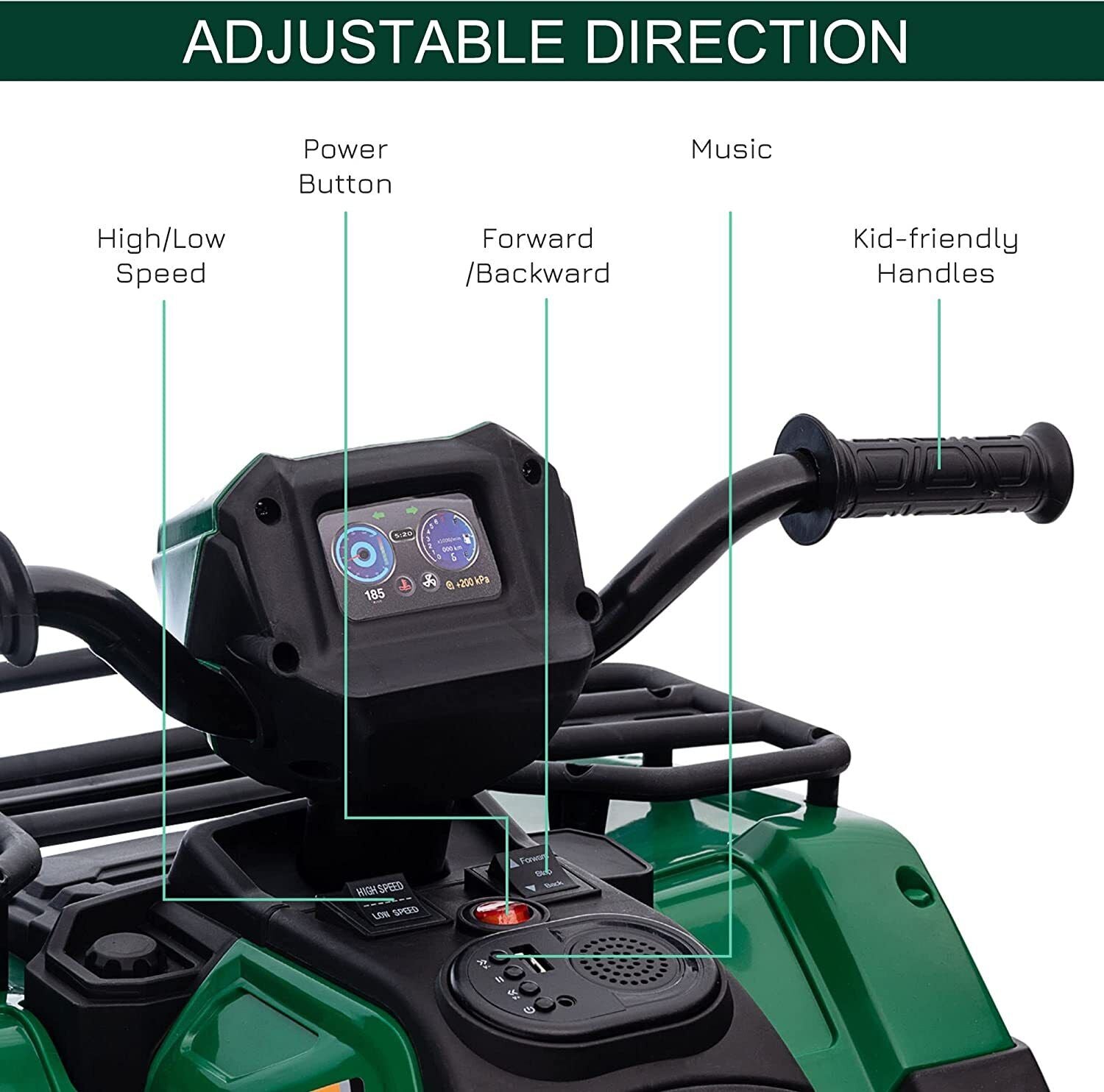 Kids 12V ATV with AUX & USB, Music & LED Lights - Battery-Powered 4 Wheeler