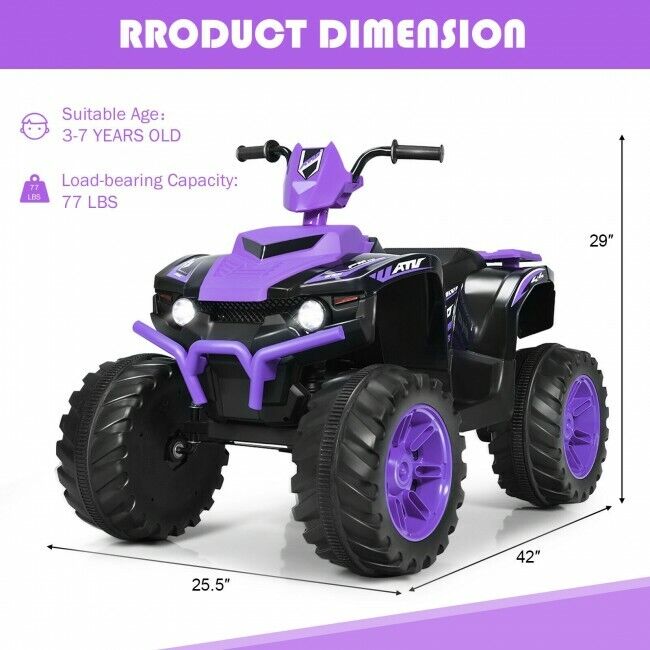 Kids 4-Wheeler ATV Quad Ride On Car with LED Light & Music - Purple