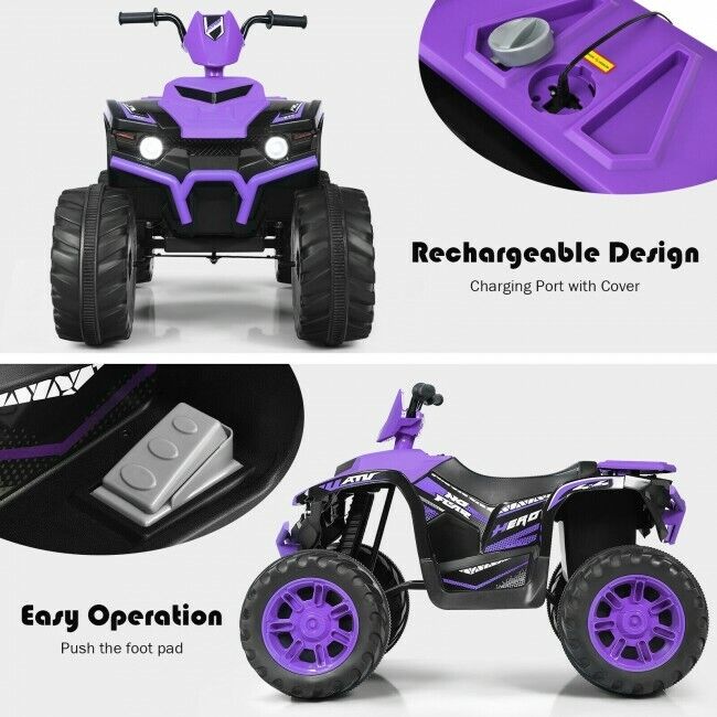 Kids 4-Wheeler ATV Quad Ride On Car with LED Light & Music - Purple