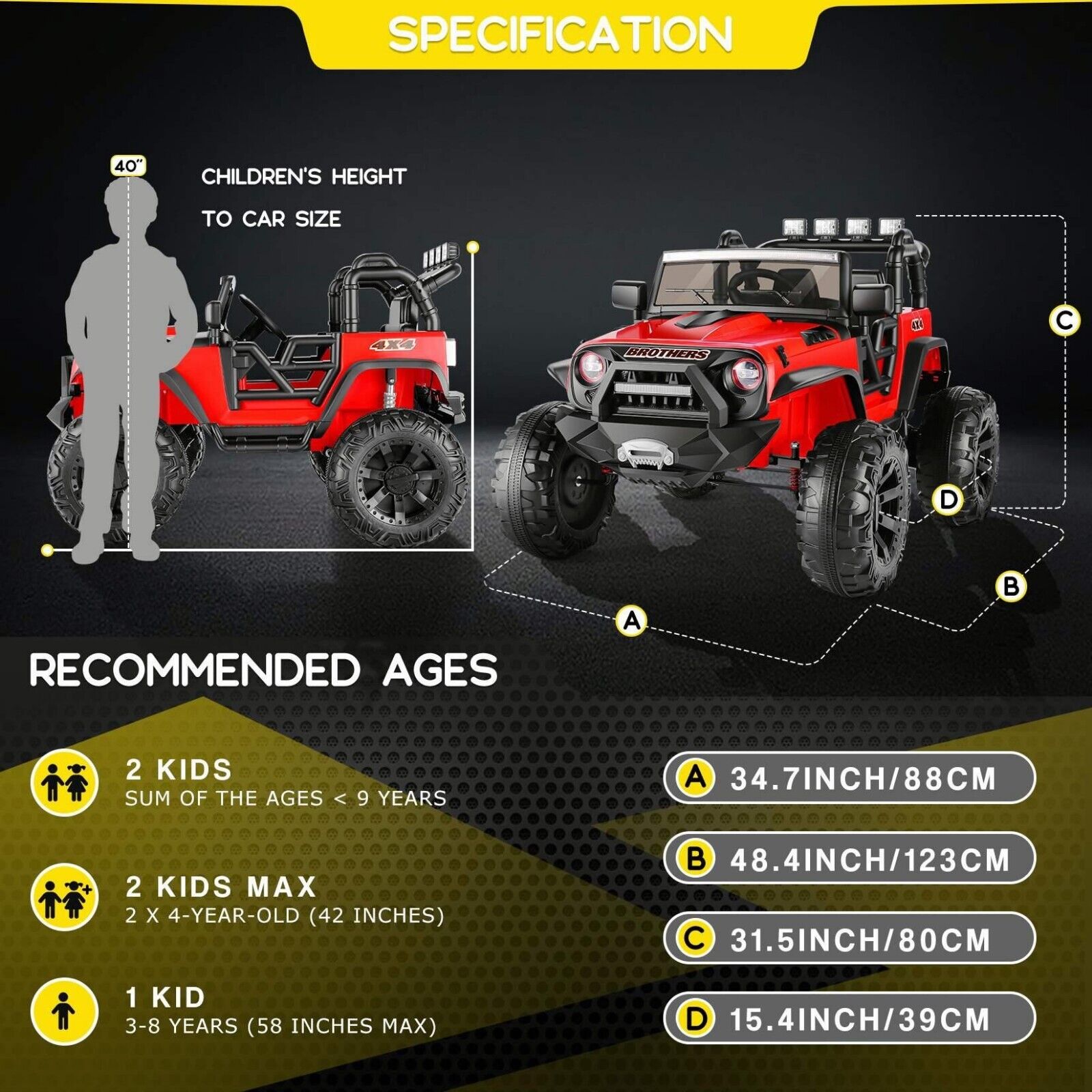 Kids Electric Jeep 24V with Remote Control, LED Lights, MP3, and USB