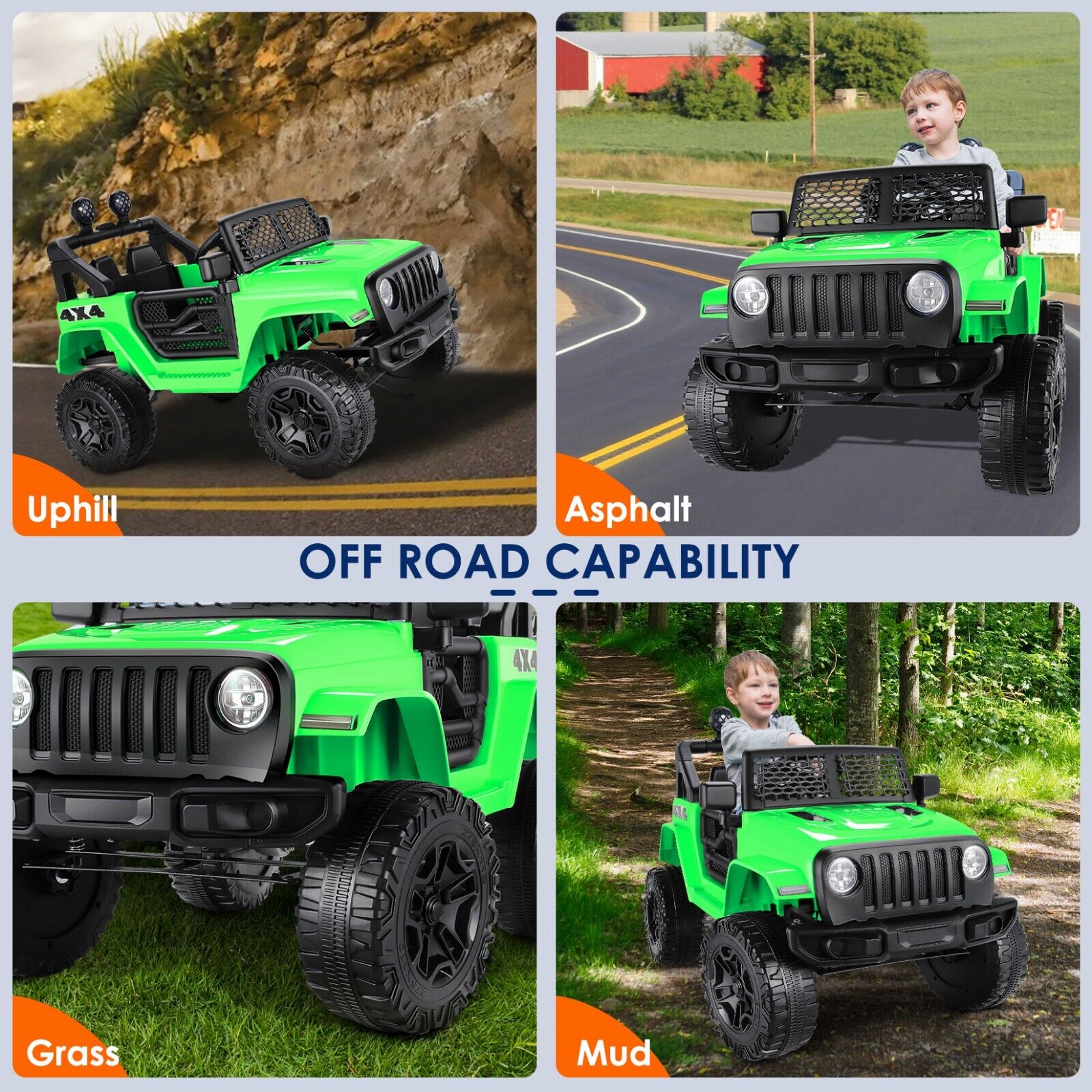 Kids Electric Jeep Truck with Remote Control, 3 Speeds, LED Lights, and MP3 Player - 24V/12V