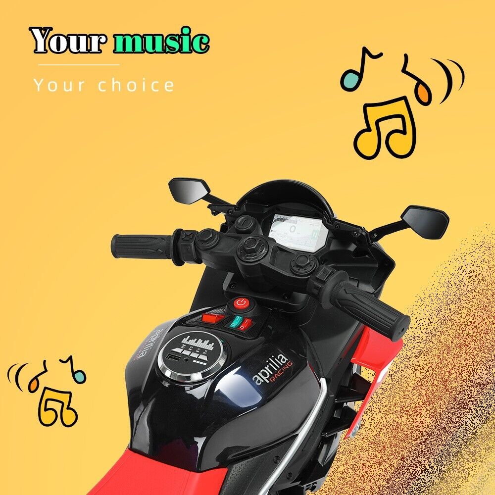 Kid's Electric Motorcycle with LED Lights and Bluetooth - 12V Ride-On Motorbike