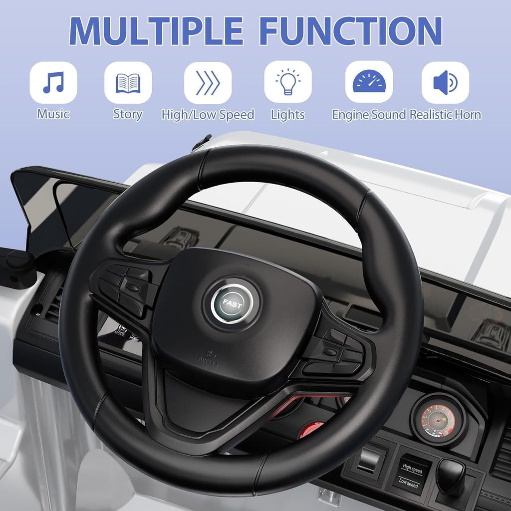 Kids Electric Ride On Jeep Toy Car with Remote Control and Music - 12V, 3 Speeds, White