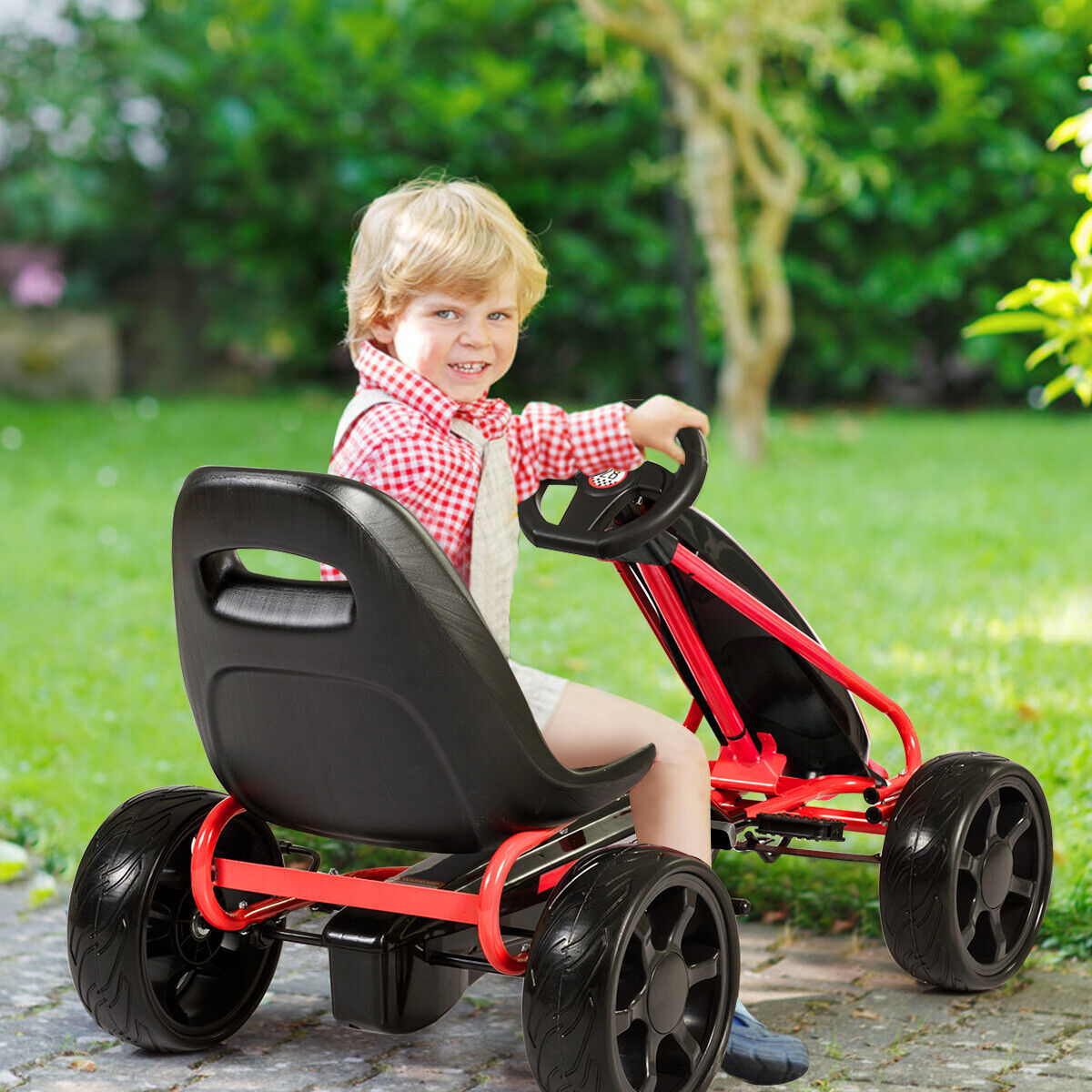 Kids' Pedal Car Go Kart - Adjustable Seat, 4 Wheels, Black