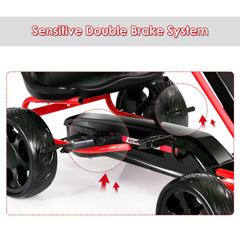 Kids' Pedal Car Go Kart - Adjustable Seat, 4 Wheels, Black