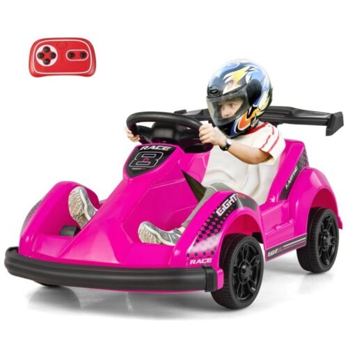 Kid's Pink 6V Battery Powered Go Kart with Remote Control and Safety Belt