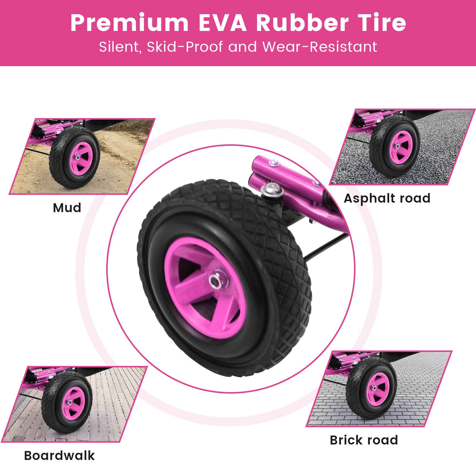 Kids' Pink Pedal-Powered Go Kart with Adjustable Seat - Honeyjoy 4-Wheel Ride-On Toy