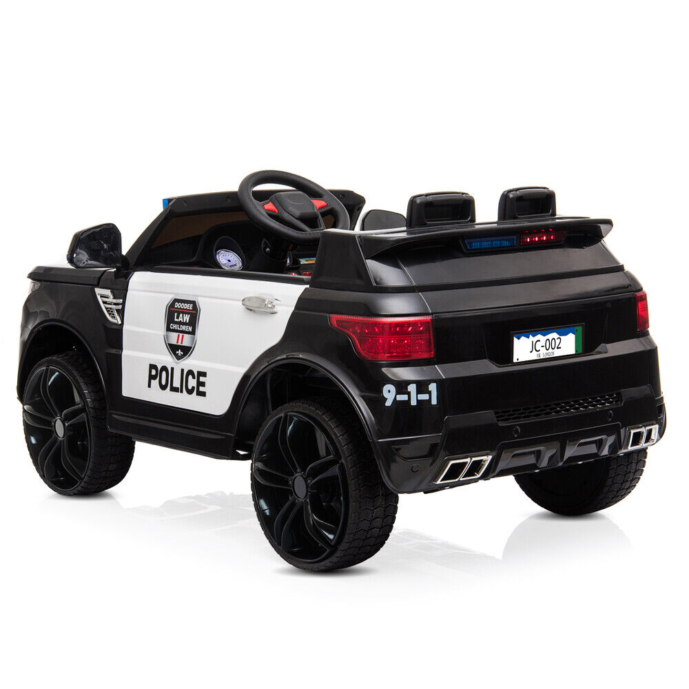 Kids Police Ride On Car with Remote Control and LED Lights - 12V Electric Vehicle
