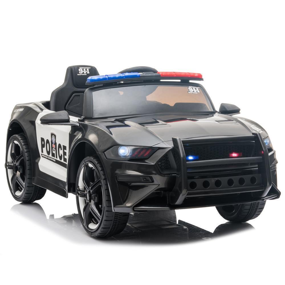 Kids Police SUV Ride-On Car with 2 Speeds, LED Lights, Music, and Parental Control - Black