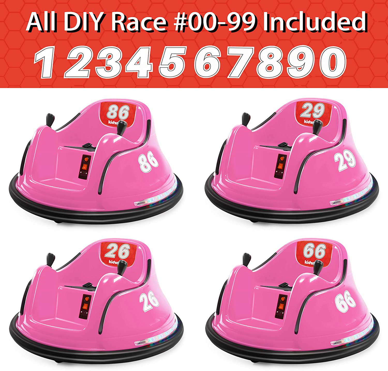 Kidzone DIY 6V Electric Bumper Car with Remote Control - Numbered from 00 to 99 for Kids