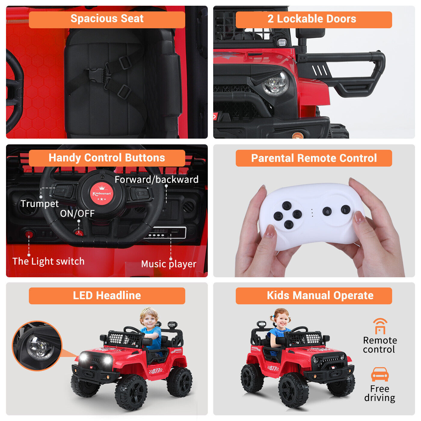 Kimbosmart 12V Kids Ride-On Truck with MP3 and Remote Control