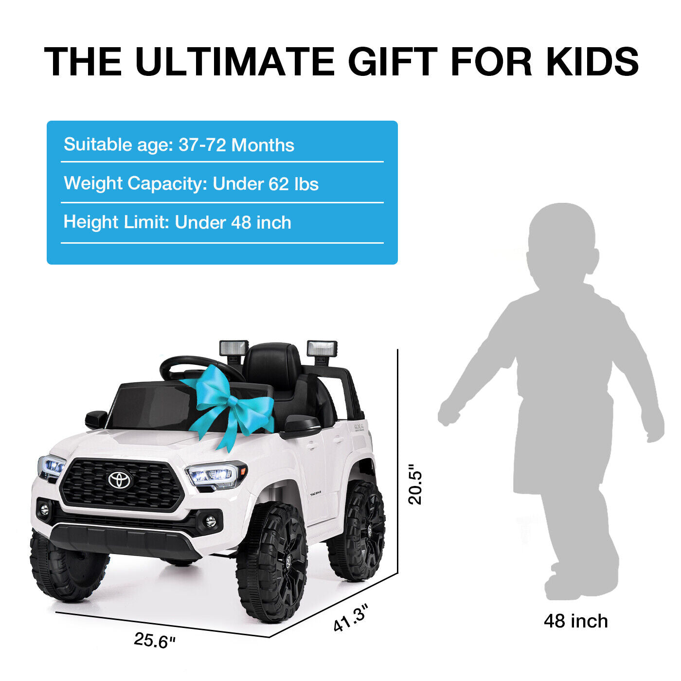 Kimbosmart 12V Licensed Toyota Tacoma Kids Ride-On Car with Charging Reminder Feature