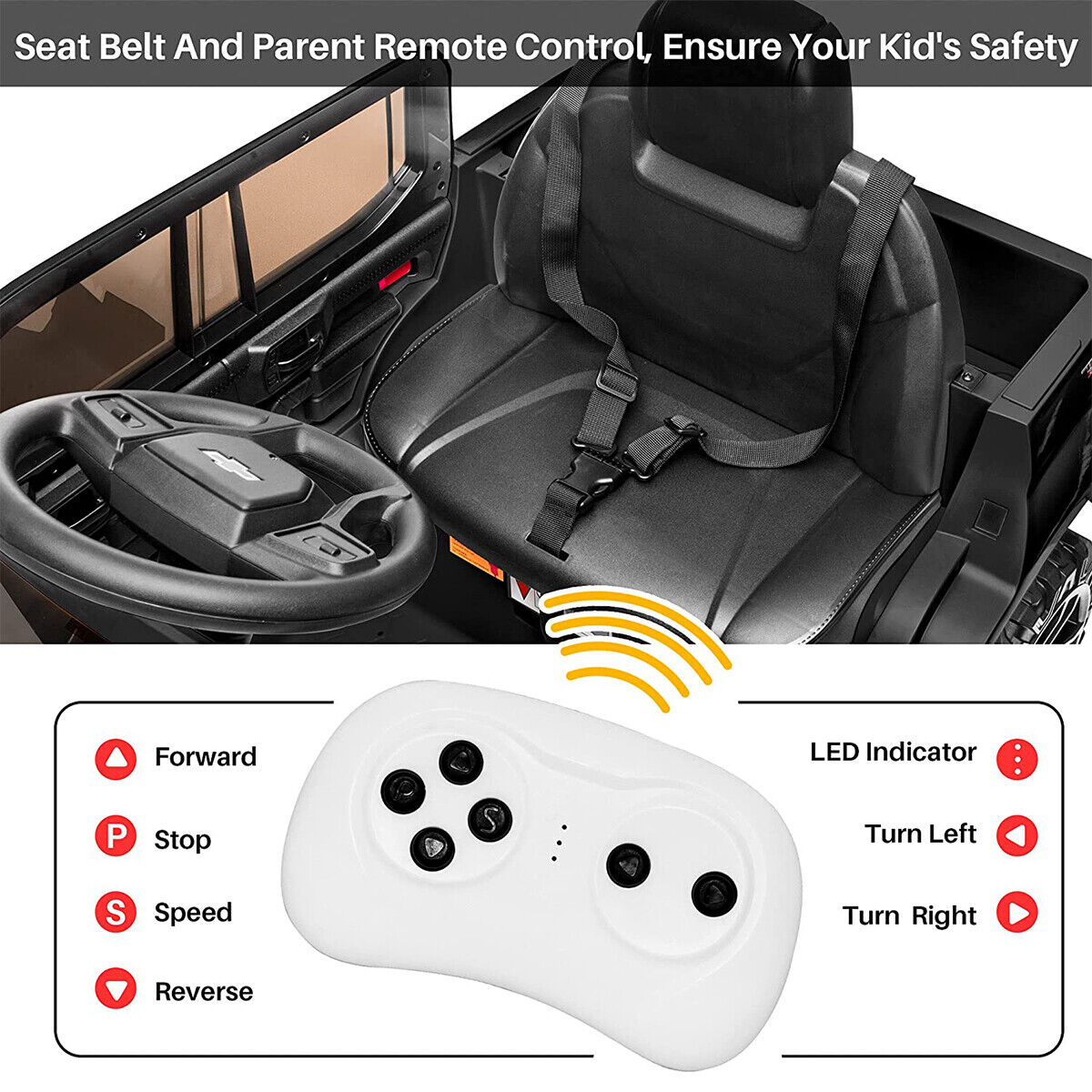 Kimbosmart Chevrolet Silverado Electric Ride-On Car for Kids with Remote Control