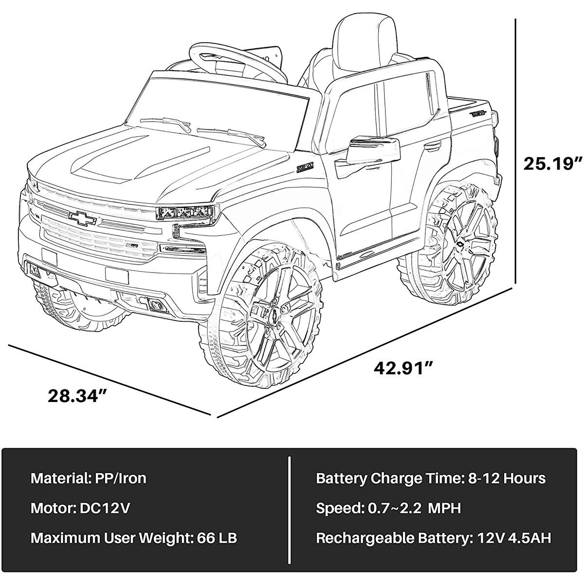Kimbosmart Kids 12V Chevrolet Silverado Truck Ride-On with Remote Control