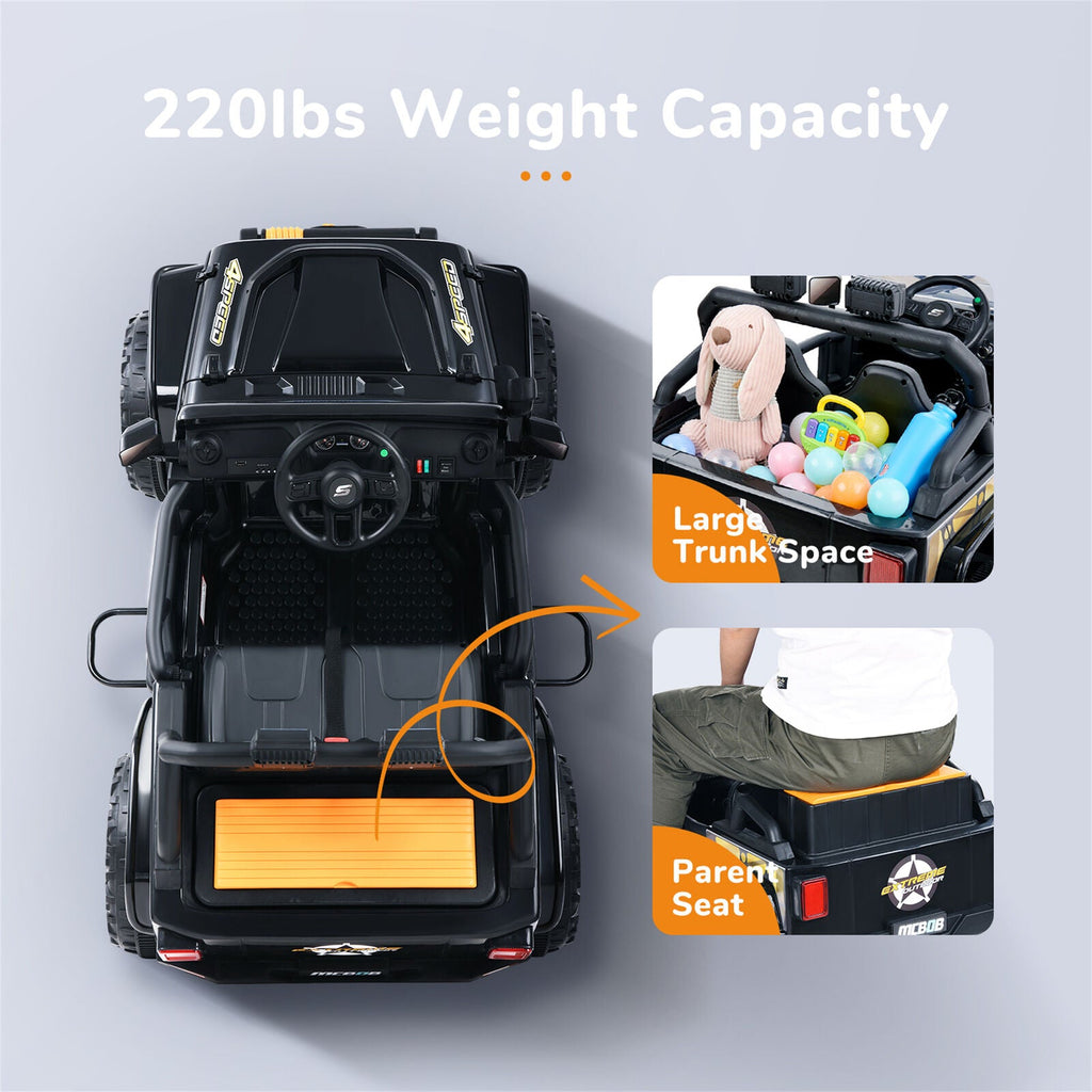 KLOKICK 14V Electric Ride-On Truck for Kids with 2 Seats, Remote Control, and FM Radio