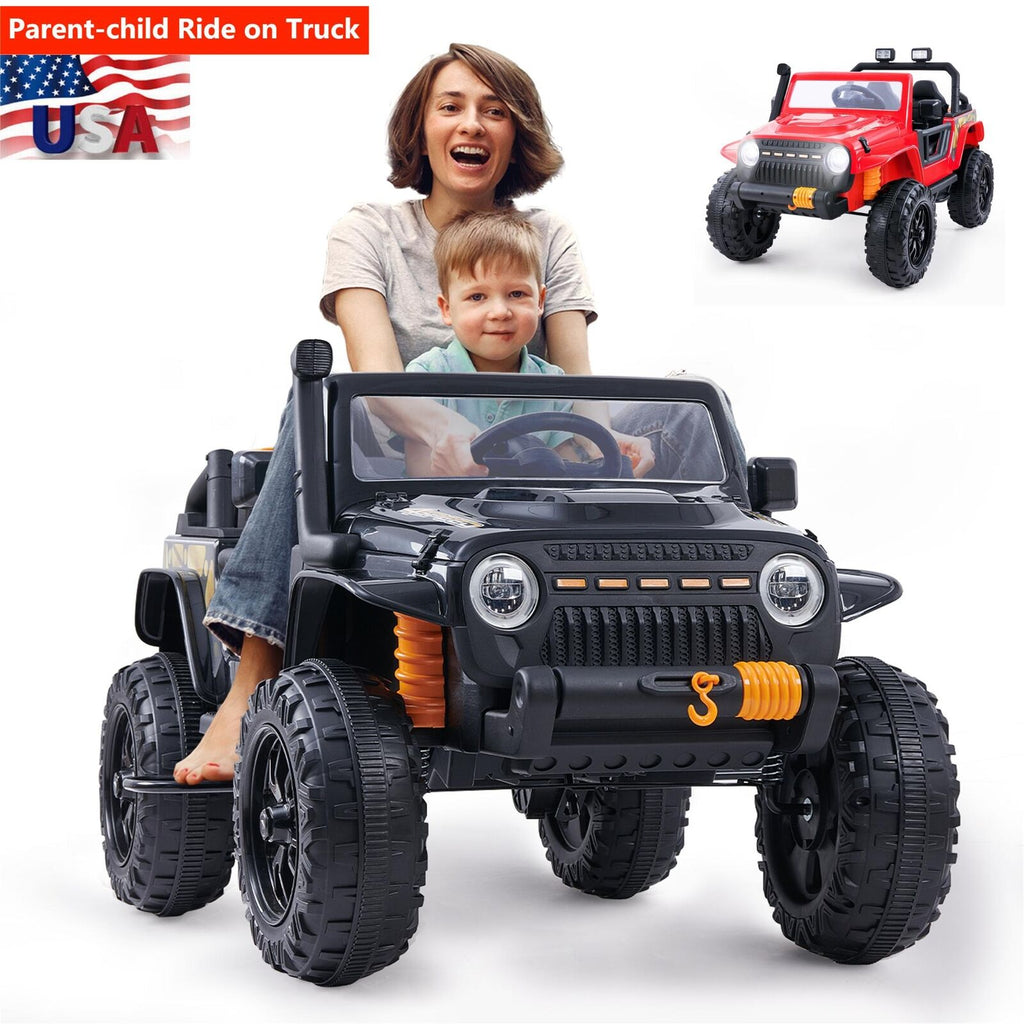 KLOKICK Parent-Child Electric Jeep Ride On Car with Remote Control and LED Lights - 3 Speed Options