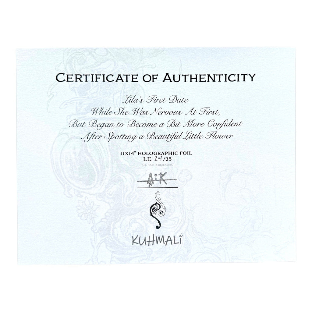 Kuhmali "Lila’s First Date While She Was Nervous At First, But Began to Become a Bit More Confident After Spotting a Beautiful Little Flower" Print