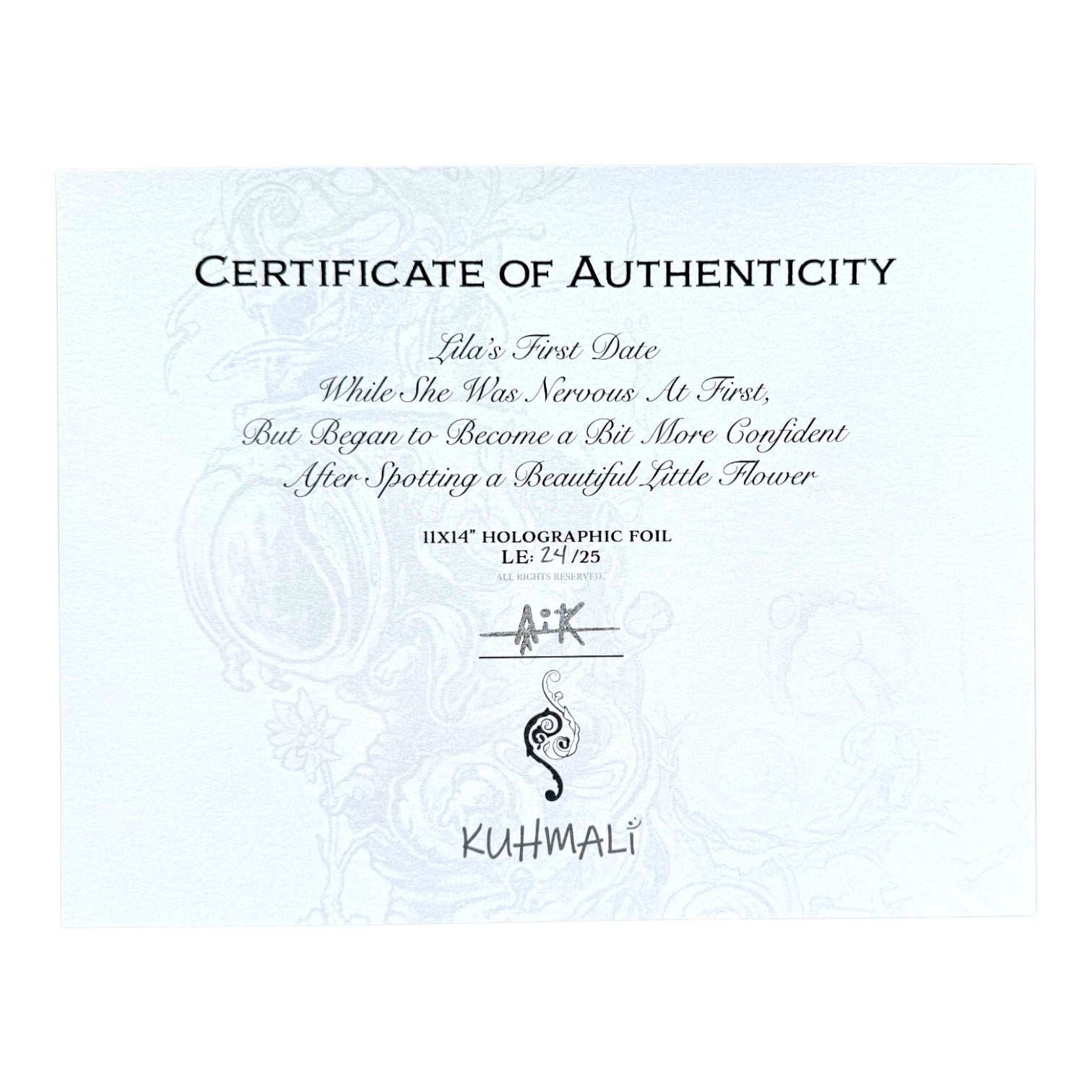 Kuhmali "Lila’s First Date While She Was Nervous At First, But Began to Become a Bit More Confident After Spotting a Beautiful Little Flower" Print