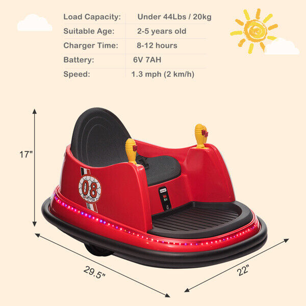 LEADZM 6V 7A.h Red Bumper Car - Electric Ride-On Toy for Kids