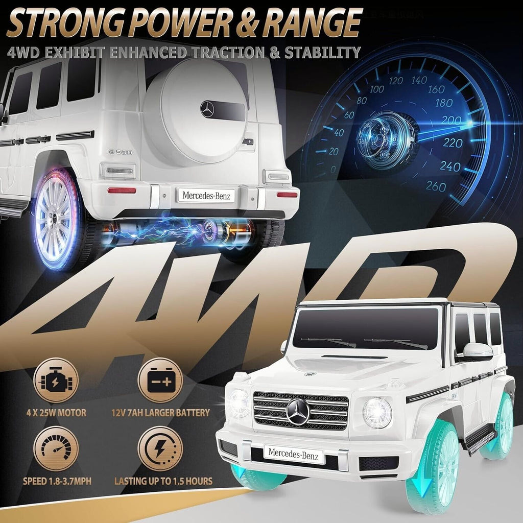 Licensed Mercedes-Benz G500 4WD Battery Powered Ride-On Car for Kids - White
