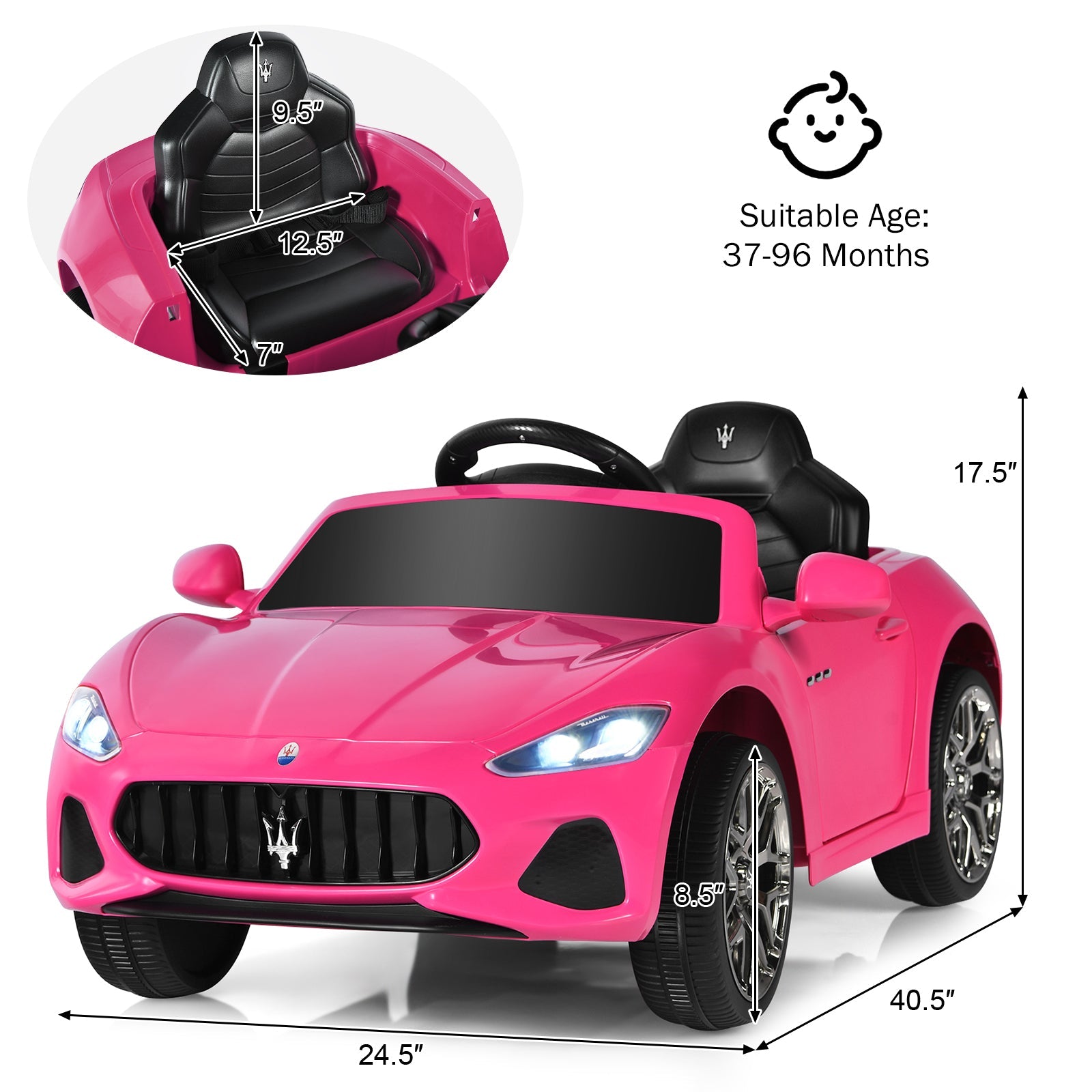 Licensed 12V Maserati GranCabrio Kids Ride On Car with Remote Control and Lights