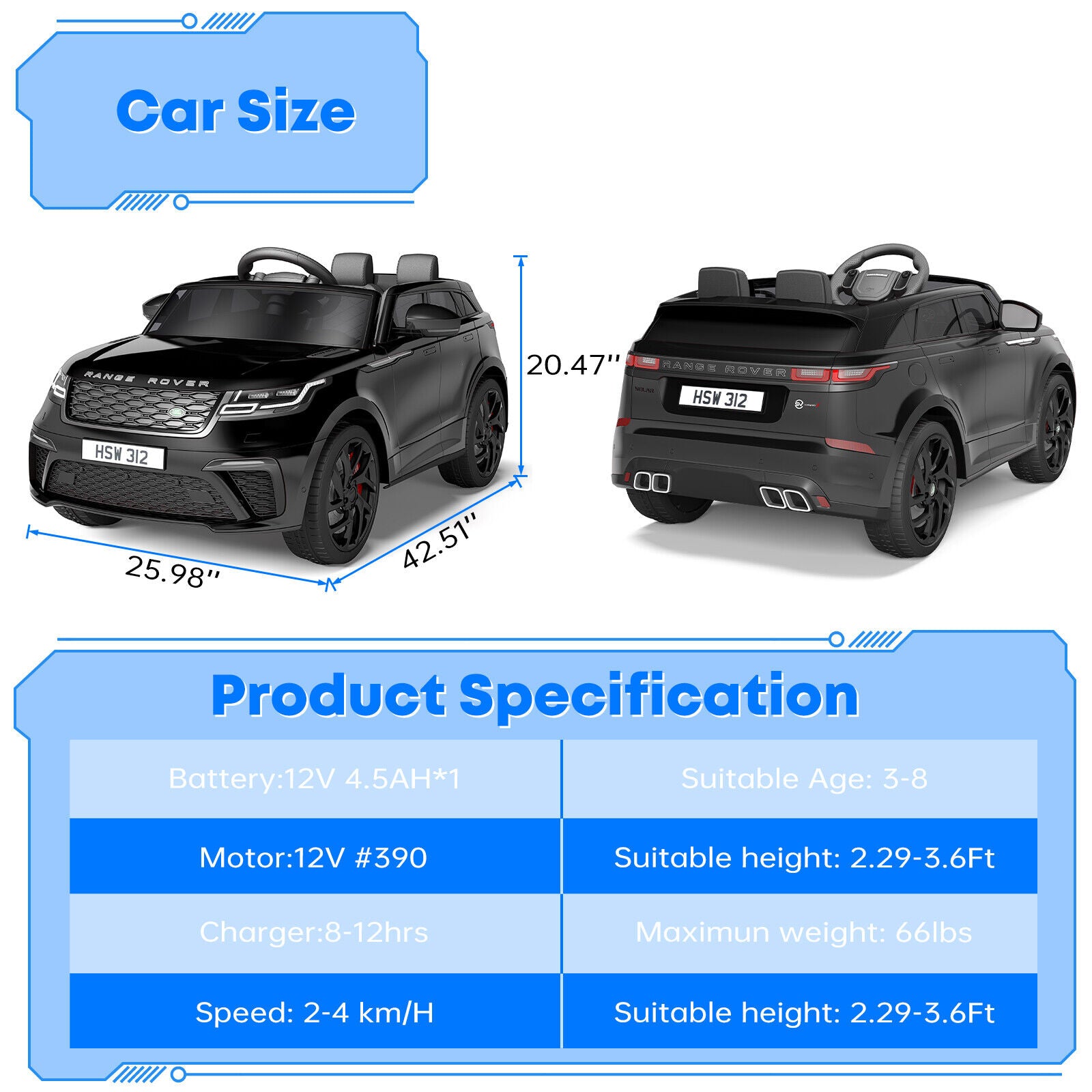 Licensed 12V Rover Electric Ride-On Car for Kids with Remote Control and Music Player
