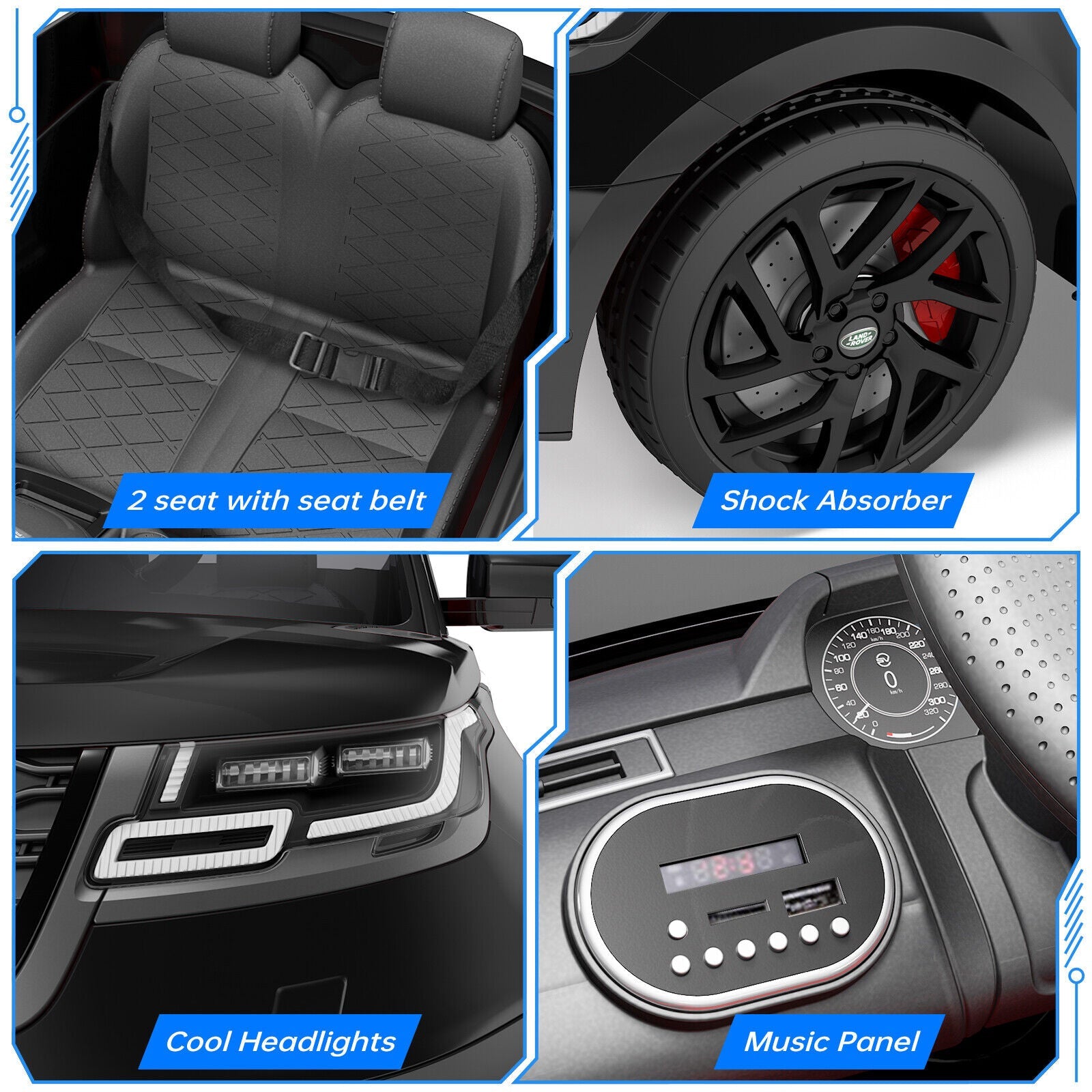 Licensed 12V Rover Electric Ride-On Car for Kids with Remote Control and Music Player