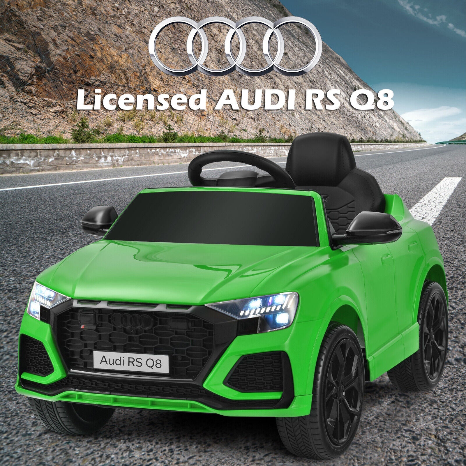Licensed Audi RS Q8 12V Ride-On Car for Kids with Lights, Music, and Remote Control in Green