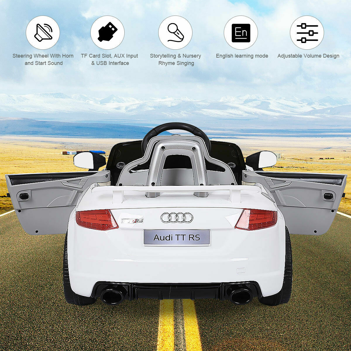 Licensed Audi TT RS Electric Ride-On Car for Kids with Remote Control and MP3 Player - White