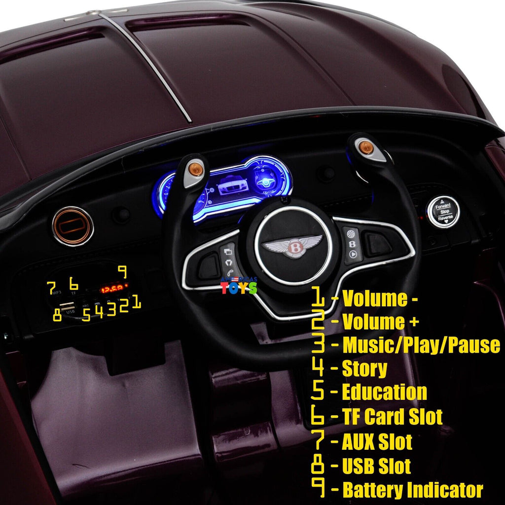 Licensed Bentley 12V Ride On Car with Radio, Remote Control, MP3 Player - Available in Multiple Colors for Kids