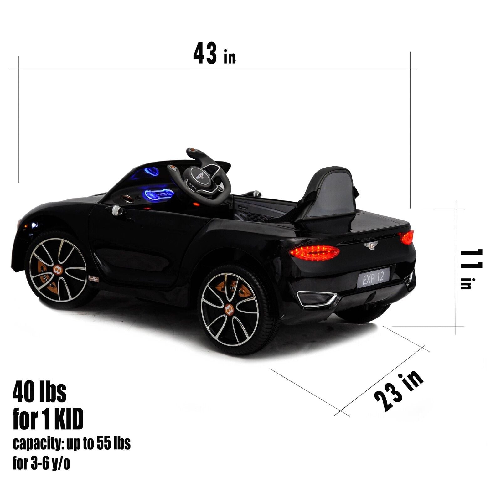 Licensed Bentley 12V Ride On Car with Radio, Remote Control, MP3 Player - Available in Multiple Colors for Kids