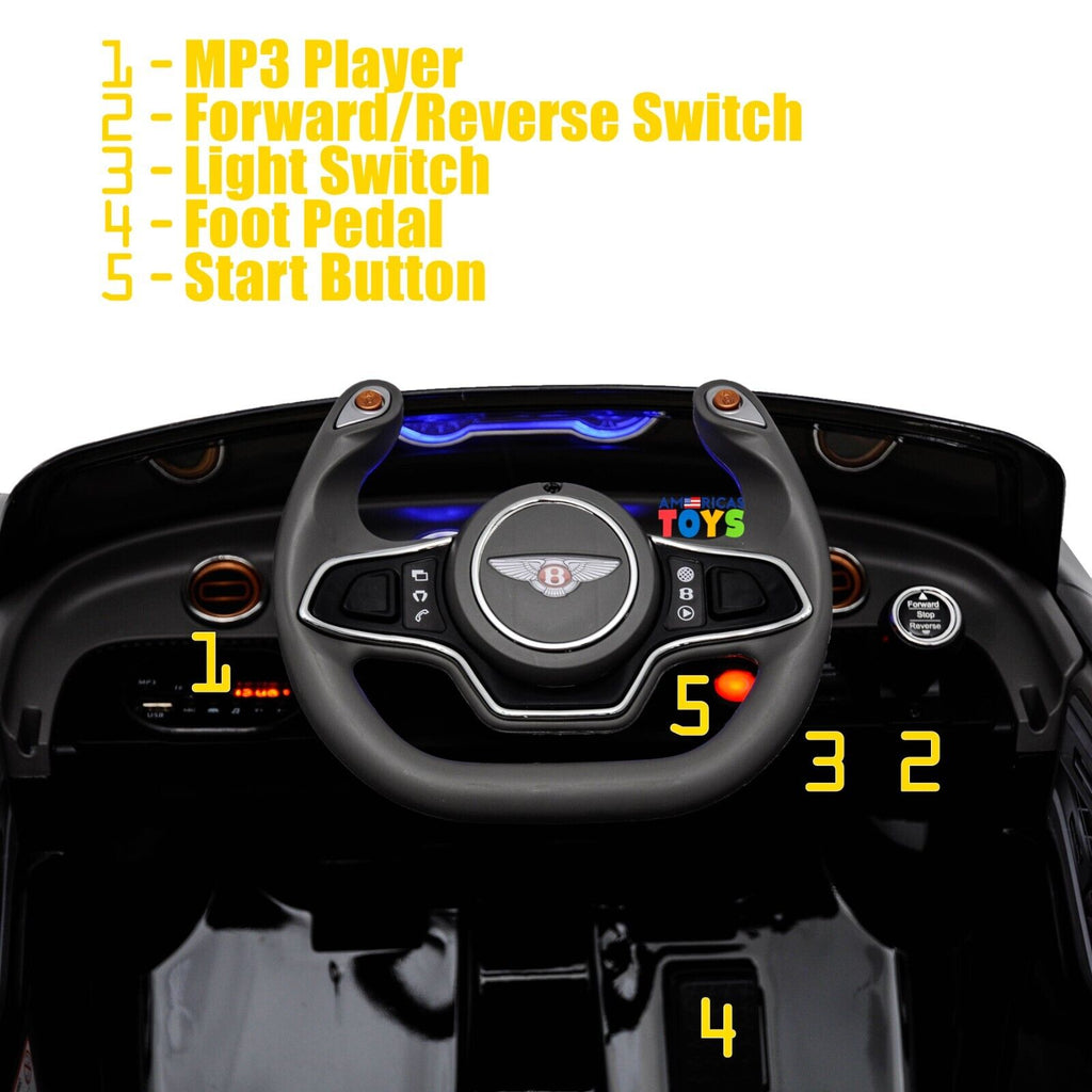 Licensed Bentley 12V Ride On Car with Radio, Remote Control, MP3 Player - Available in Multiple Colors for Kids