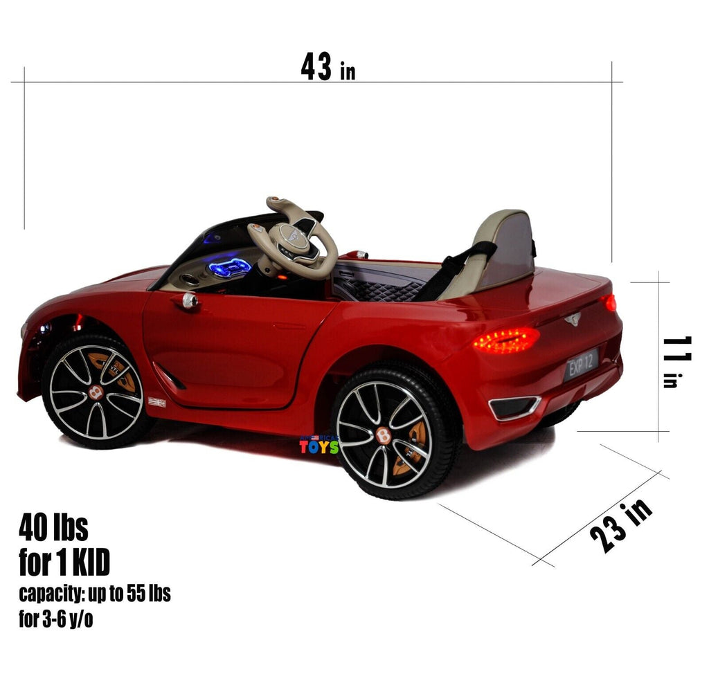 Licensed Bentley 12V Ride On Car with Radio, Remote Control, MP3 Player - Available in Multiple Colors for Kids