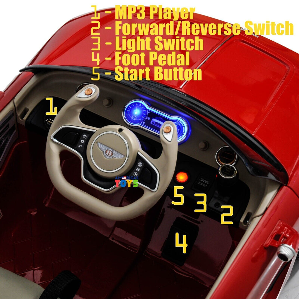 Licensed Bentley 12V Ride On Car with Radio, Remote Control, MP3 Player - Available in Multiple Colors for Kids